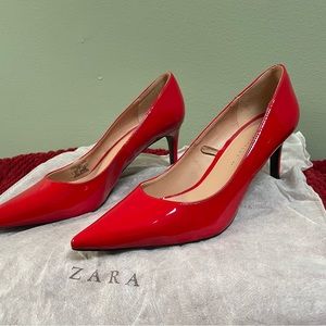 Zara Red Patent Pointed-Toe Heels